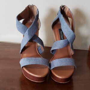 White House Black Market Chambray Wedge Sandals